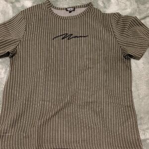 Boohoo Mens Olive Pinstripe Tee